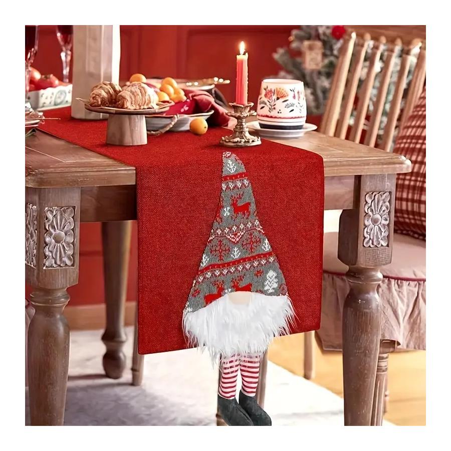 

Цельная рождественская скатерть с гномом - Праздничное украшение стола с милым узором гнома 1pcs красный