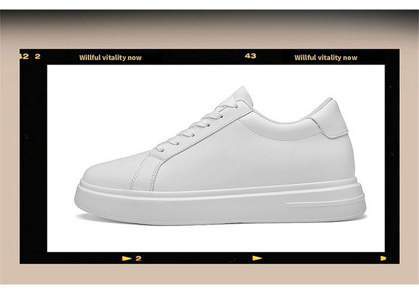 7716 Herren Retro Weiße Plateau Leder Schuhe - Höhensteigernd, Dicke Sohle, Lässige Low-Top Frühjahrs Sneaker