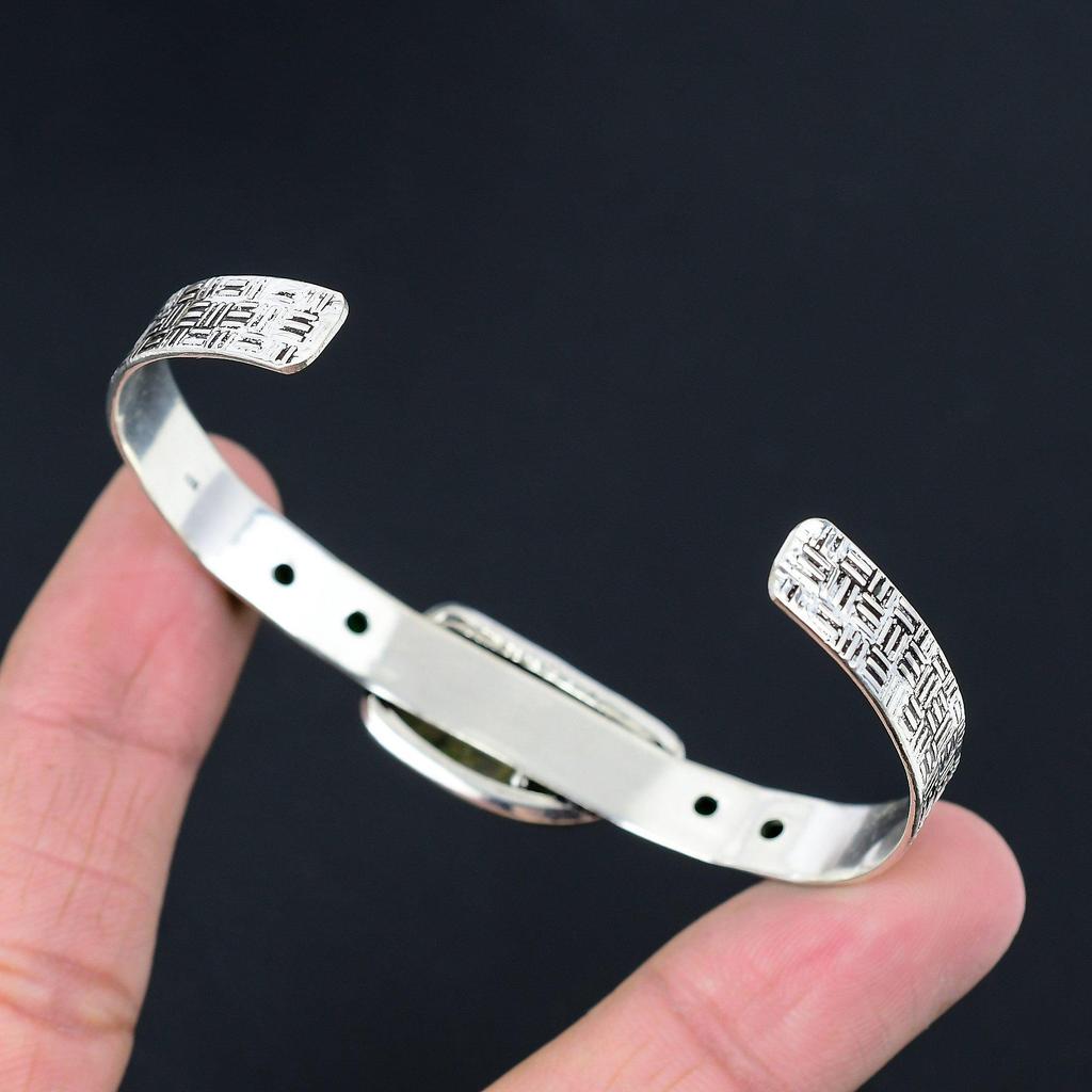 Natural Multi Fluorite Gemstone Bangle Adjustable 925 Sterling Silver Jewelry