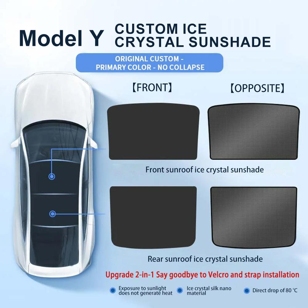 Heenvn Ice Cloth Buckle Sunshades For Tesla Model 3 Y Juniper Highland 2025 2026 Front Rear Sunroof Skylight Car Accessories