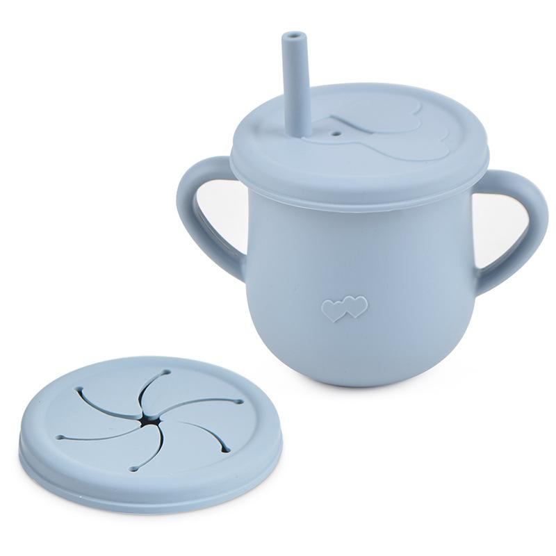 1 Tasse 2 Deckel Silikon Schnabeltassen Snackbecher Baby Trainingsbecher Lebensmittelqualität Silikon Auslaufsicherer Trinkhalmbecher Füttern Trinkgeschirr