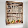 HORSE CARE KNOWLEDGE Vintage Metal Tin Sign Horse Breeds Diet Anatomy Educational Wall Decor for Home Office Man Cave Bar Club