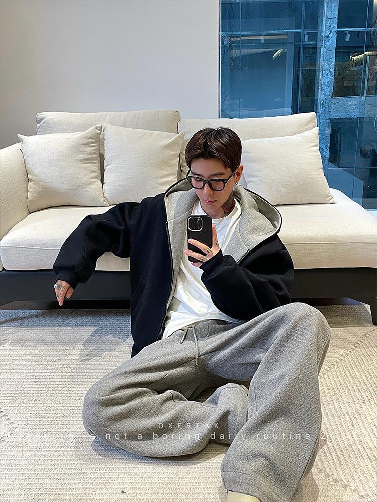 OXFREAK Heavyweight Men's Double Zipper Hooded Cardigan for Autumn/Winter 2025