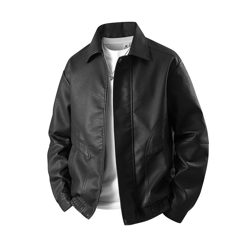 New Men's Jacket Fat Guy Plus PU Leather Jacket Lapel Trendy Men's Leather Jacket