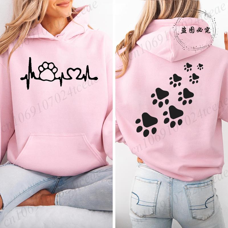 Retro Fashion Cat Heart Printed Hoodie Y2k Street Clothing Cat Lover Men and Women Loose Casual Hooded Sportswear K Pop Clothes