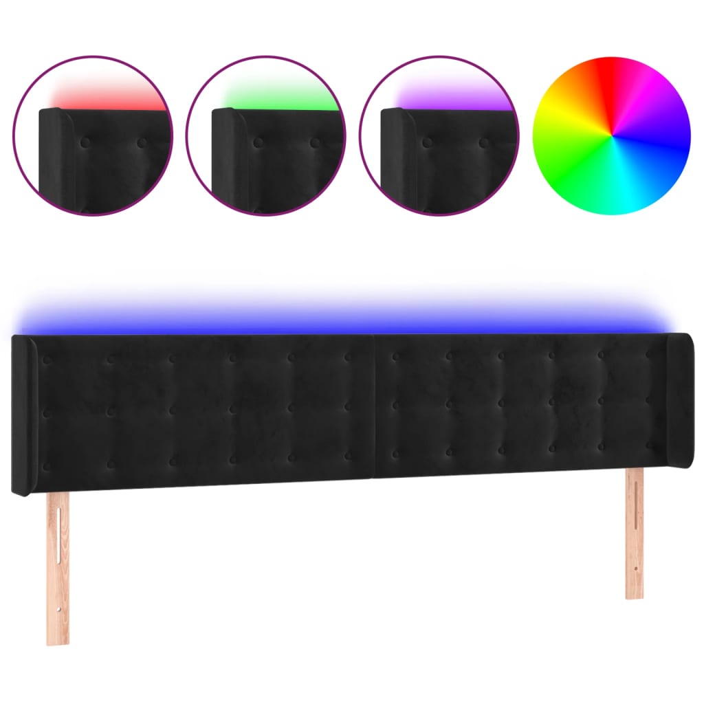 vidaXL LED Kopfteil Schwarz 163x16x78/88 cm Samt