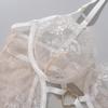 Women's Sexy Solid Color Lingerie Set Floral Embroidered Spliced Mesh Outfit Heart Decorated Body Shaping Intimate Set