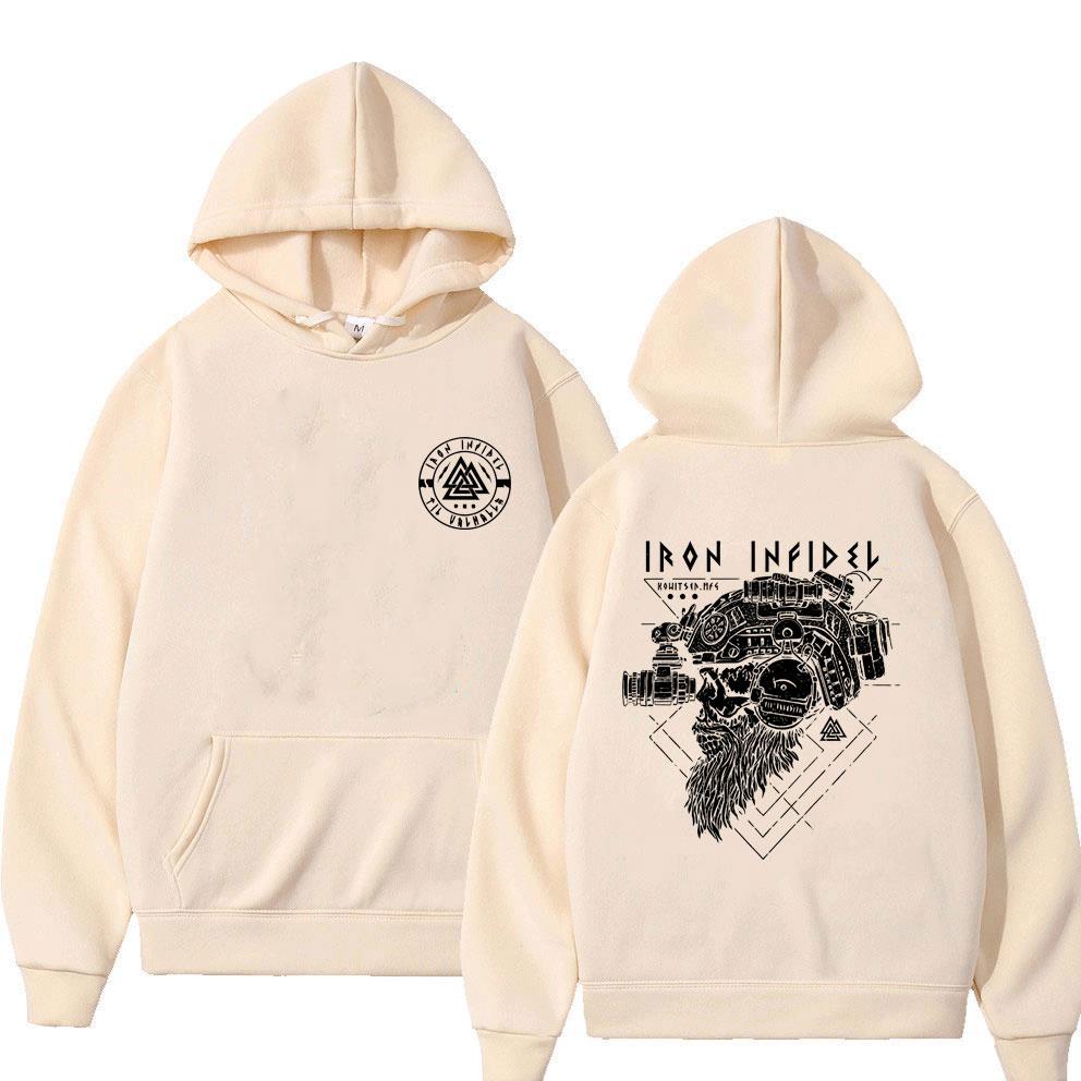 IRON INFIDEL Bone Print Men Hoodie Outdoor Street Fitness Running Retro Hip-hop Rock Horror Jersey Sports Long-sleeve Sweatshirt