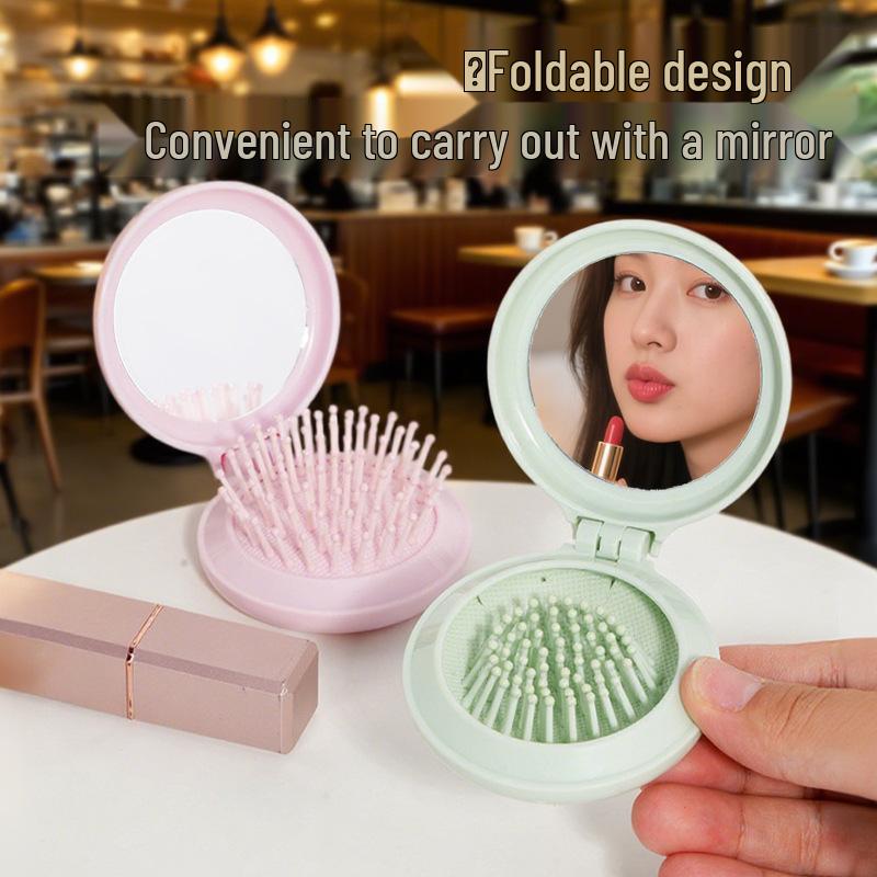 Korean Cute Macaron Soft Color Mini Folding Mirror & Air Cushion Comb Set