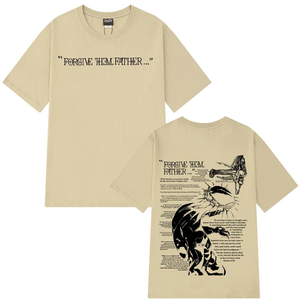 2025 Summer Forgive Their Father Bible Christian Religion Jesus Retro Tshirt Mens Cotton Casual Tshirt Street Wear