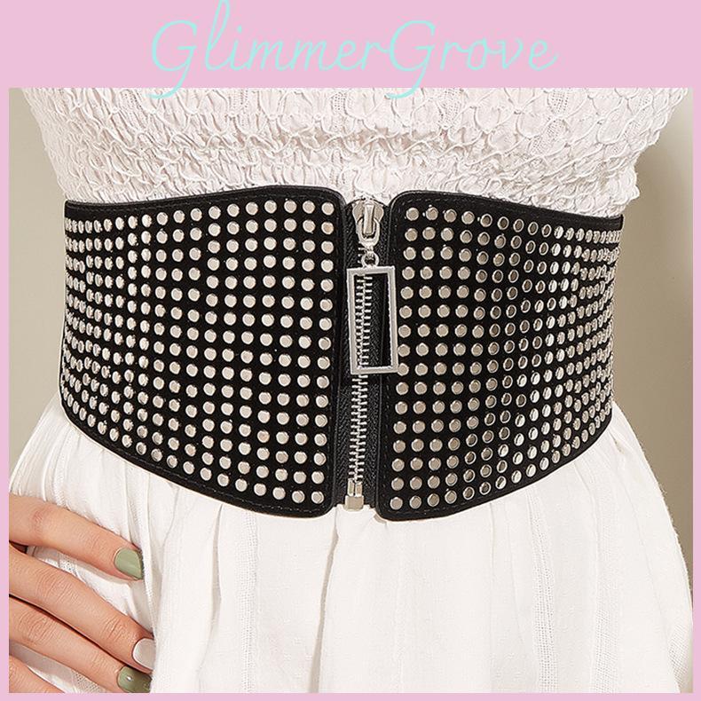 Retro Fashion Waist Cincher For Women With Alloy Buckle And Rivet Embellishments