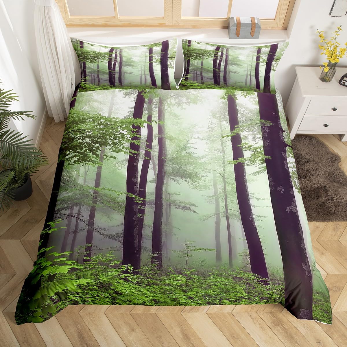 

Birch Duvet Cover Straight Tree Trunk Comforter Cover Tree Lush Bedding Set Botanical Fresh Natural Rustic Country Quilt Cover EU Single(135x200cm)