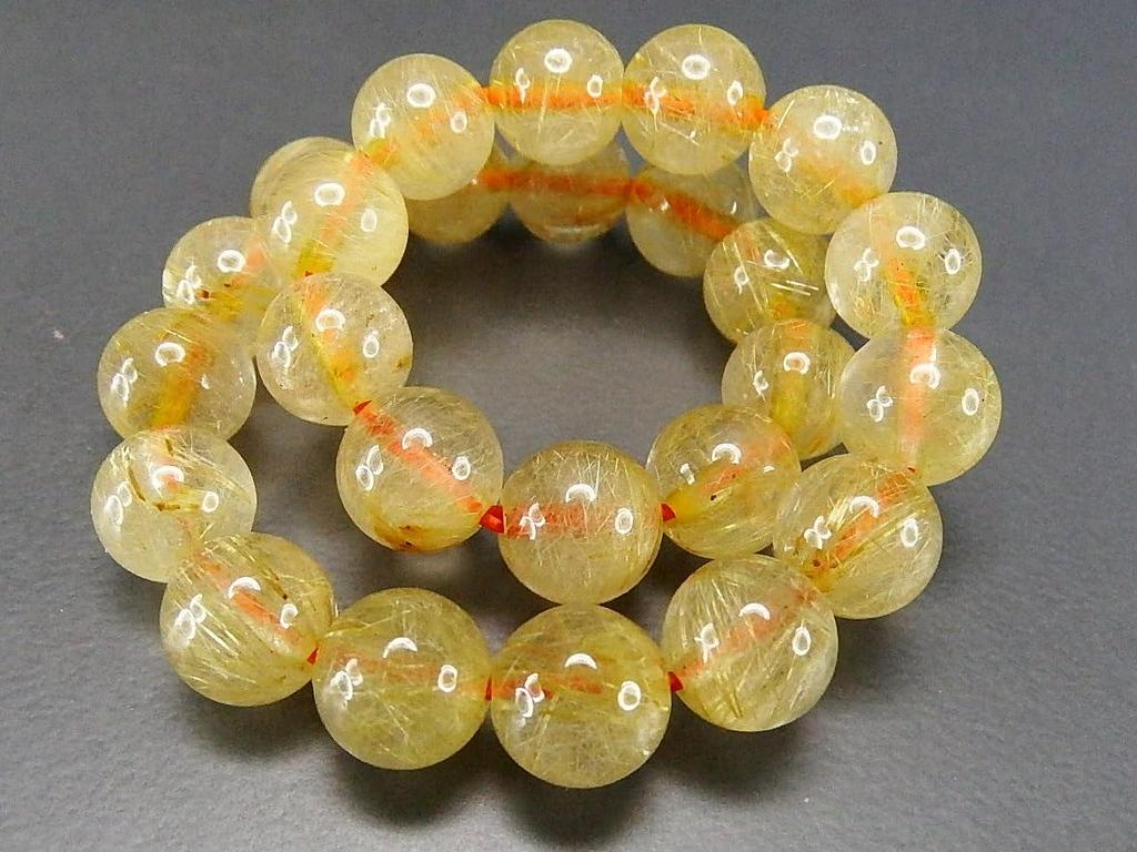 [Sekimachi] Popular Natural Gold Rutilated Quartz Bracelet with Many Needles, 7.5mm, Approx. 165mm, Unisex, Good Fortune, Power Stone