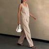 1116 Spring and Summer New European and American Cotton and Linen V-neck Vest Straight-leg Pants Set, Skin-friendly Commuting Versatile Two-piece Set