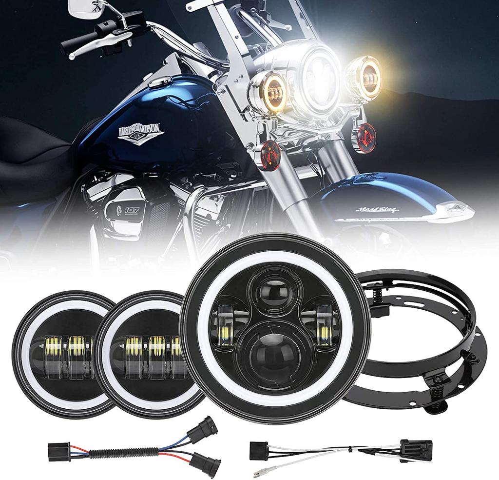 7 inch led headlight ring for Harley Davidson inch fog lamp switching type LED auxiliary light headlamp kit with 7 inch stay bracket black 4.5 Hi/Lo