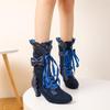 Bow High-heeled Boots Noble Women Shoes Retro Knight Boots Medieval PU Leather Ankle Boot Lady Cosplay High Heel Boots