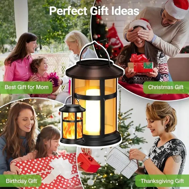 Solar Powered Flame Lantern Clip Light High Power Outdoor Garden Landscape Lamp For Street Yard Pathway Lighting Decoration