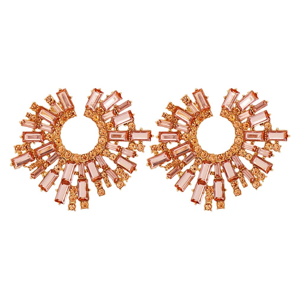 New Vintage Hollow Round Crystal Drop Dangle Earrings Trend Statement Rhinestone Ear Ring For Women Fashion Colorful Jewelry