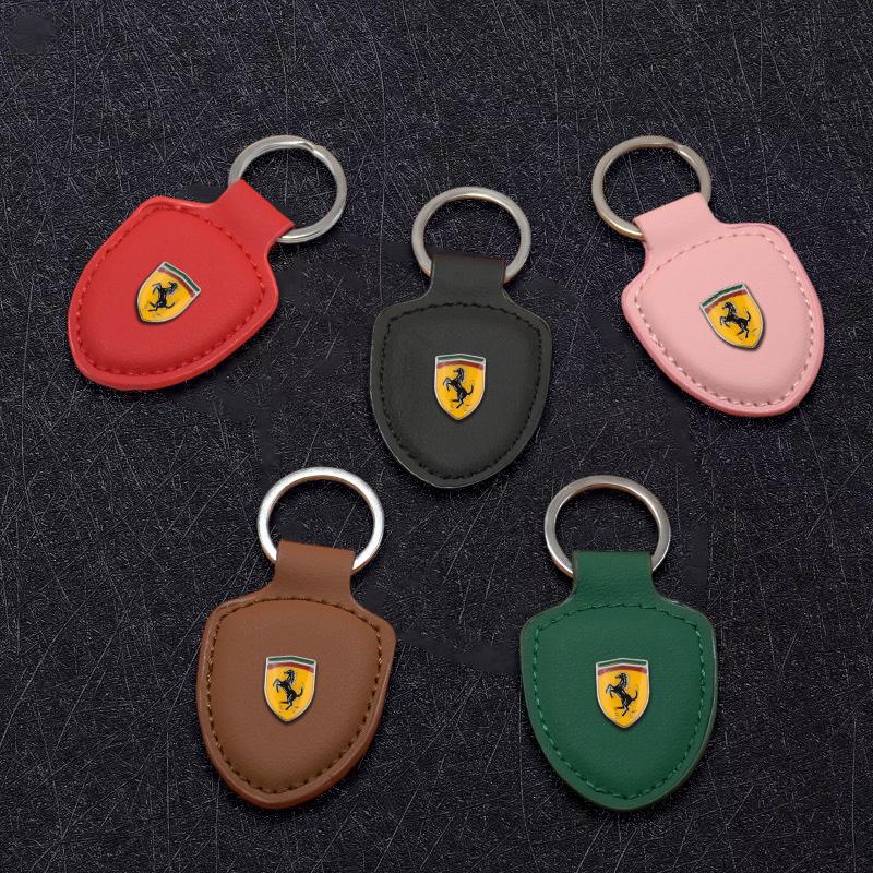3D Emblems Leather Car Keyring Keychain Anti-Loss Pendant For Ferrari F430 CRoma 488 Portofino Spider SF90 Superfast Competizione