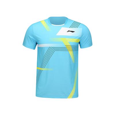 Li Ning Badminton Serie Stripete Hurtigtørkende Rettklipt Kortermet T-skjorte Herre Topper Himmelsblå AAYU137-3