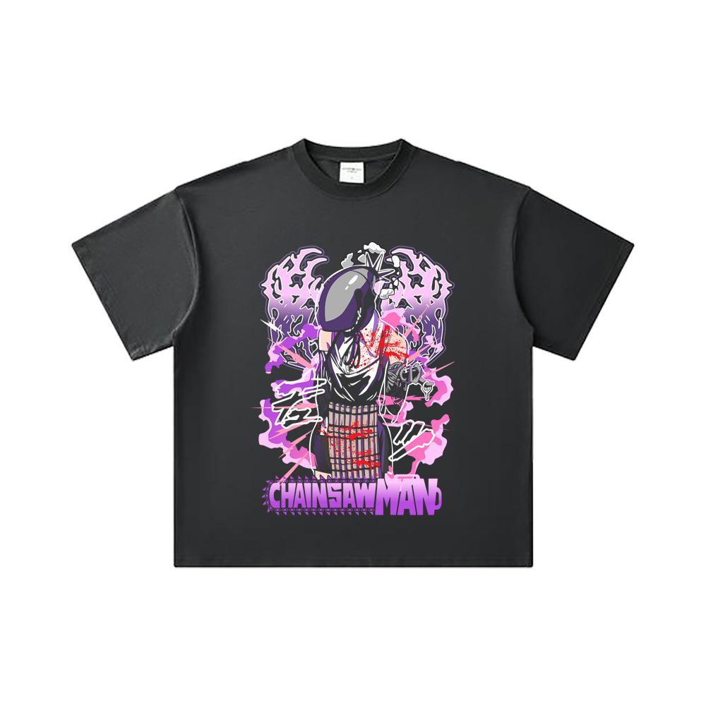260 GSM Double Yarn 32 Count 100% Cotton Chainsaw Man V53 Reze Print Unisex Heavy Cotton T Shirt