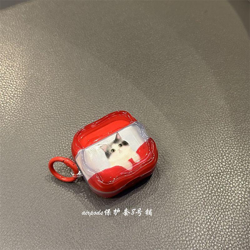 

Cute Cartoon Contrast Color Kitten Suitable for Apple AirPods Pro1 Generation 2 Generation 3 Generation 4 Generation Earphone Case Protective Case Apple AirPods Red Earphone case (without ornaments