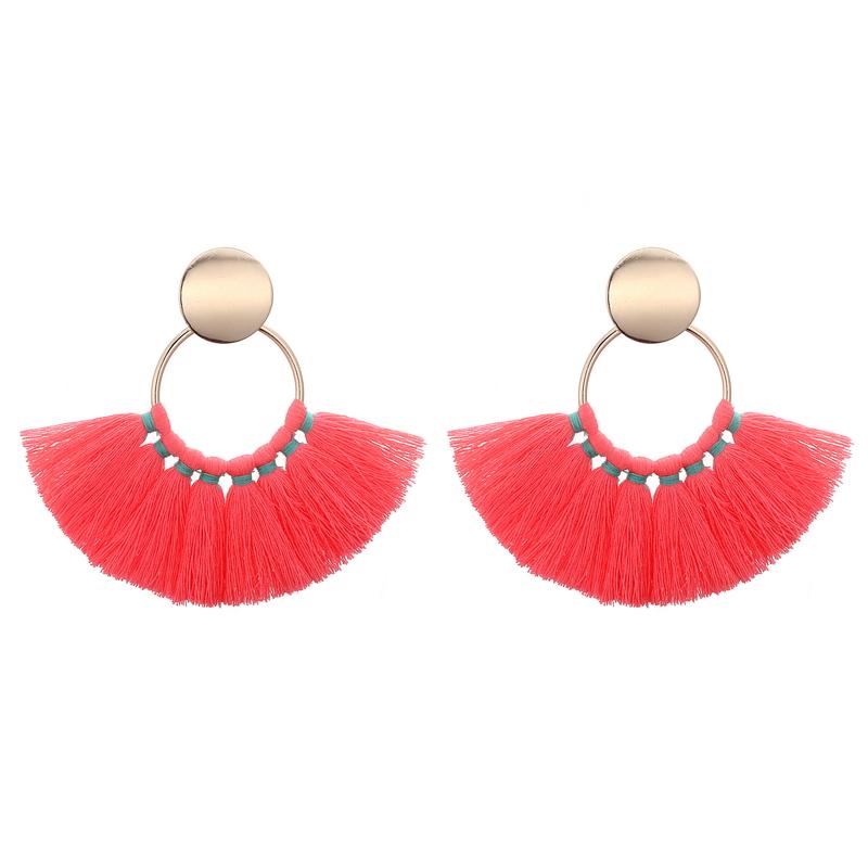 Fashion Gold Color Metal Tassel Earrings For Women Vintage Big Statement Bohemian Earrings Rope Cotton Fringe Drop Zircon Gift