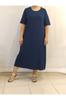 Dámské šaty velké velikosti, tmavě modré, česané bavlněné viskózové šaty s krátkým rukávem