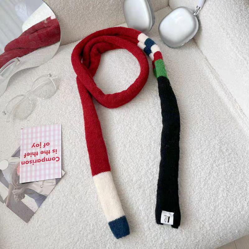 

New Striped Plush Scarf Narrow Thin Long Scarves Fashion Korean Winter Warmer Scarf Casual Street Neckerchief for Men and Women червоний