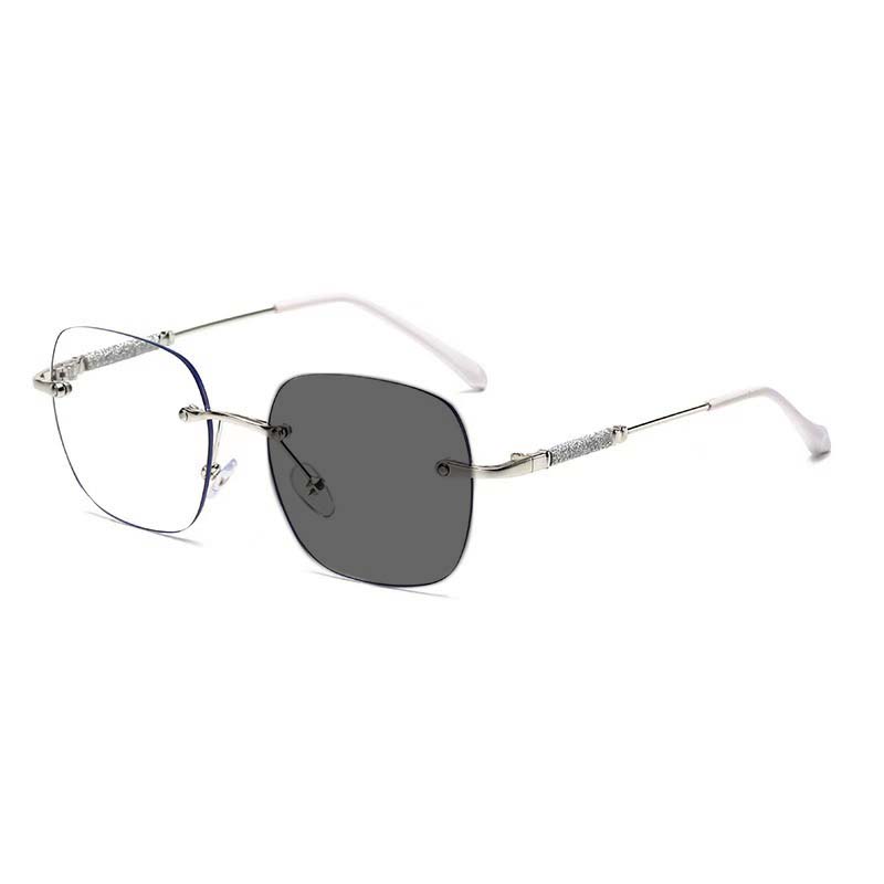 Women's Frameless Photochromic Reading Glasses High-definition Ultra-light Anti-blue Light Far Sight Eyeglasses 0 TO +4.0