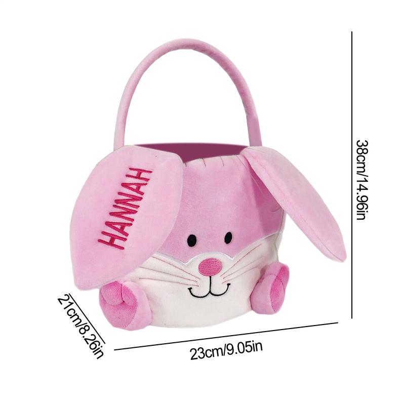 Plush Bunny Easter Basket Soft Festive Candies Storage Container Empty Embroidered Easter Basket With Handle For Boys Girls Cute