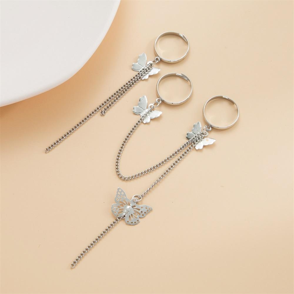 Punk Simple Metal Butterfly Ring Women Opening Adjustable Trend Chain Ring Jewelry Accessories