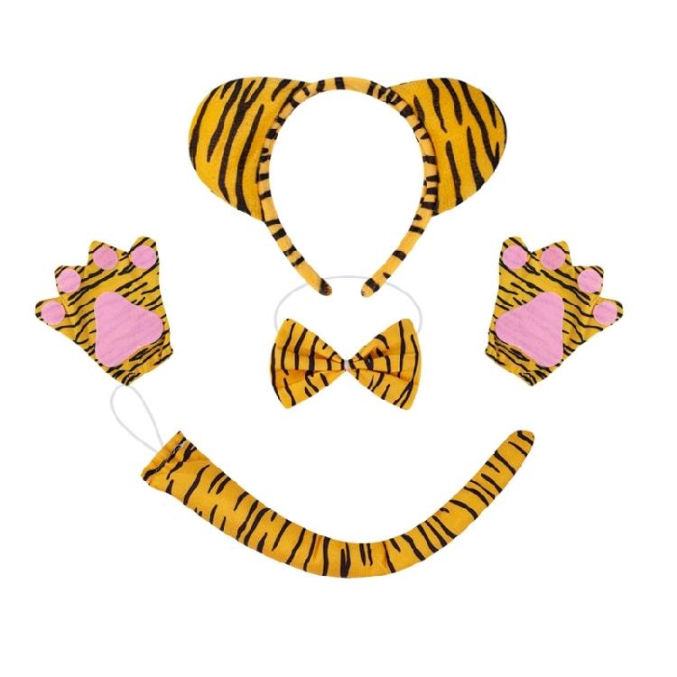 Halloween Tygers Costume for Kids Animal Costumes Tygers Ears Tail Bowtie Gloves Nose Skirt for Halloween Cosplay Party
