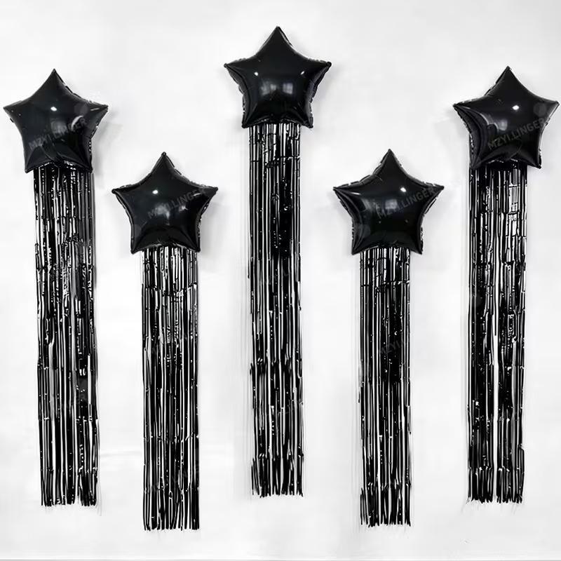 Five Pointed Star Balloon And Tassel Rain Curtain Set For Birthday Parties, Weddings, Showers, Party Decorations (Multiple Color