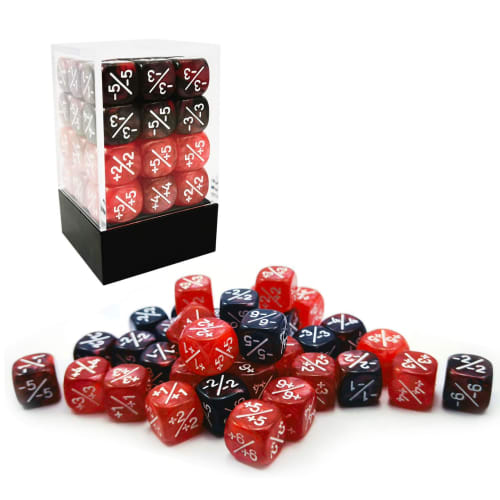 36pcs 12mm Positive and Negative Dice Counters Marble Red+Gemini Red&Black Set, Small Token Dice Loyalty Dice Compatible with MTG, CCG, Card Games
