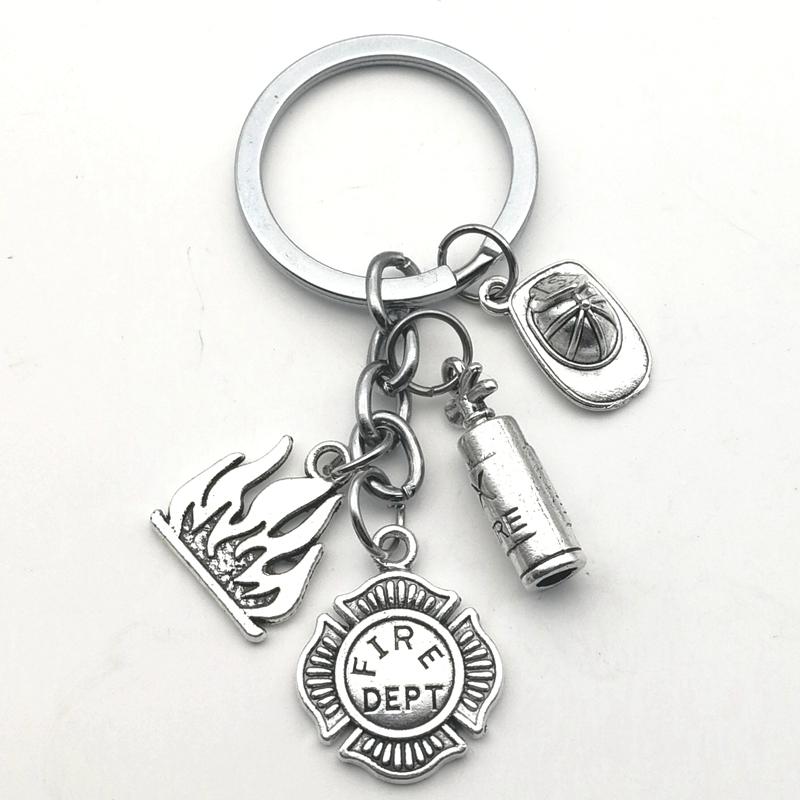 2020 New Fire Extinguisher and Flame Keychain/Firemen Fire hero key ring Gift Creative Firefighter Gift fasion jewellery