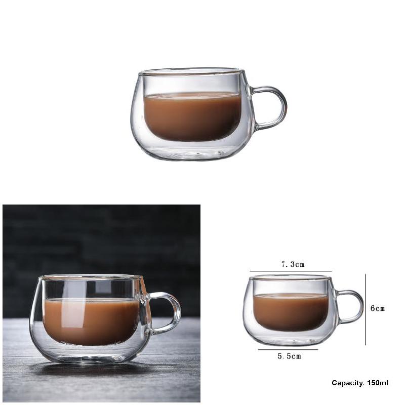 Heat Resistant Double Wall Tea Glass Cup Beer Coffee Handmade Creative Cold Beverage Transparent Drinkware Kitchen Tools