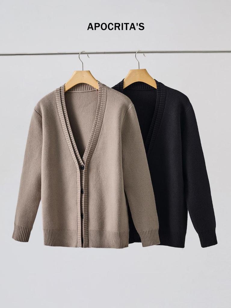 APO Women's Clothing | Unisex Loose V-neck Knit Cardigan - Autumn/Winter Korean Style Sweater