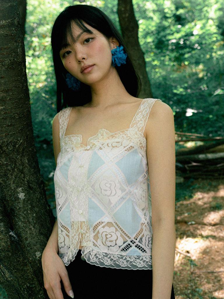 MOROA Argyle Rose Lace Sleeveless - Blue