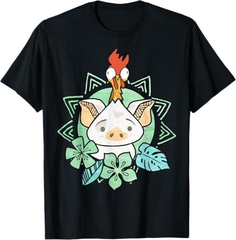 Moana Pua Hei Hei Tropical Graphic Black TShirt S