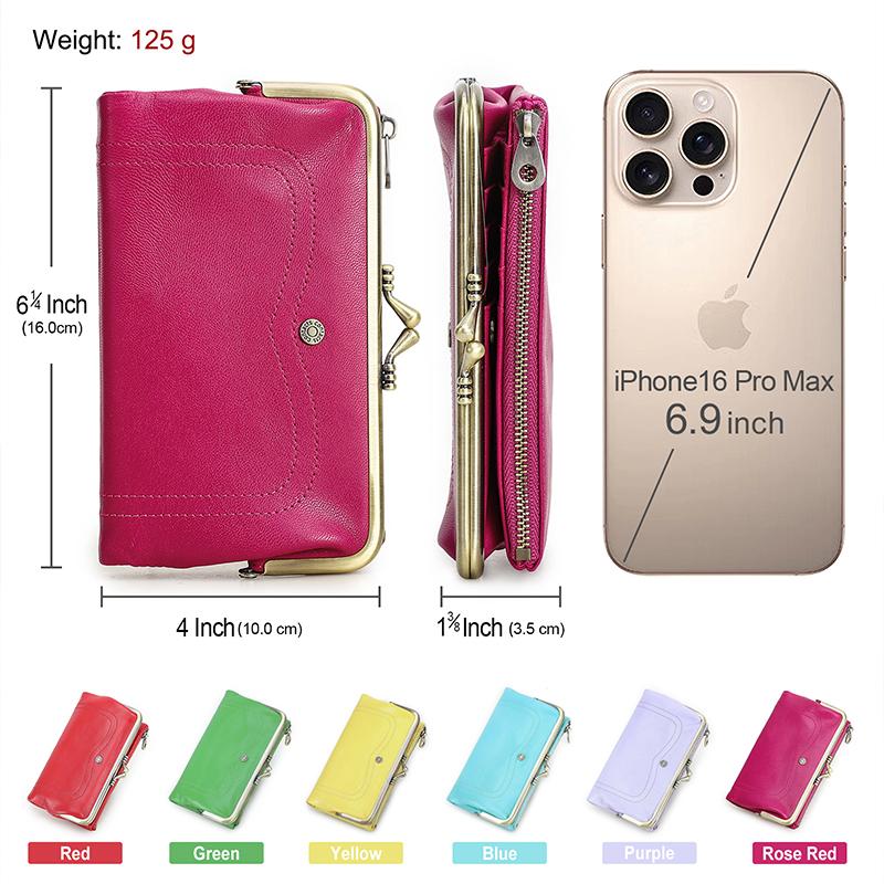 CONTACT'S Genuine Leather Fashion  Long Wallet Women Colorful Coin Pocket with Photo Slot Soft Female Purse Wallets