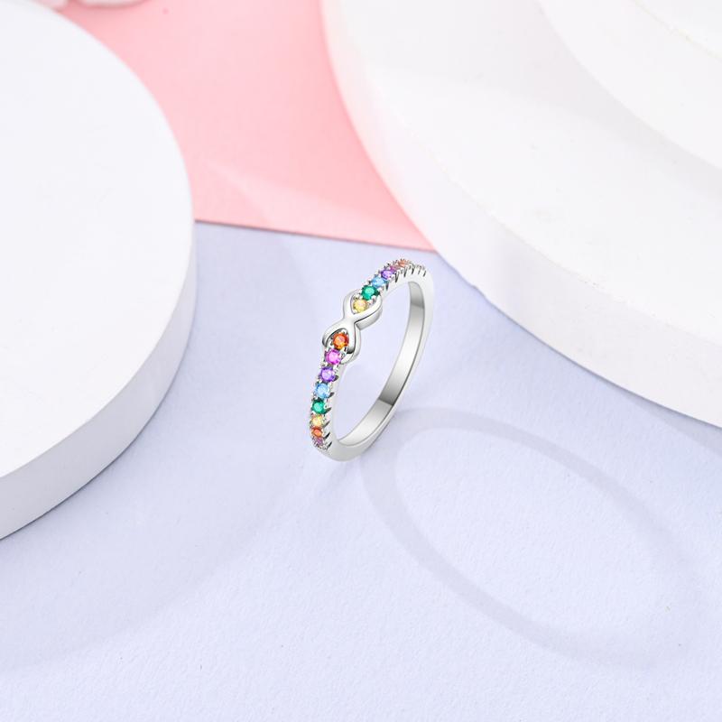 Original 925 Sterling Silver Rings Rainbow Color Infinity Zircon Rings For Women Girls Jewelry Birthday Anniversary Gifts