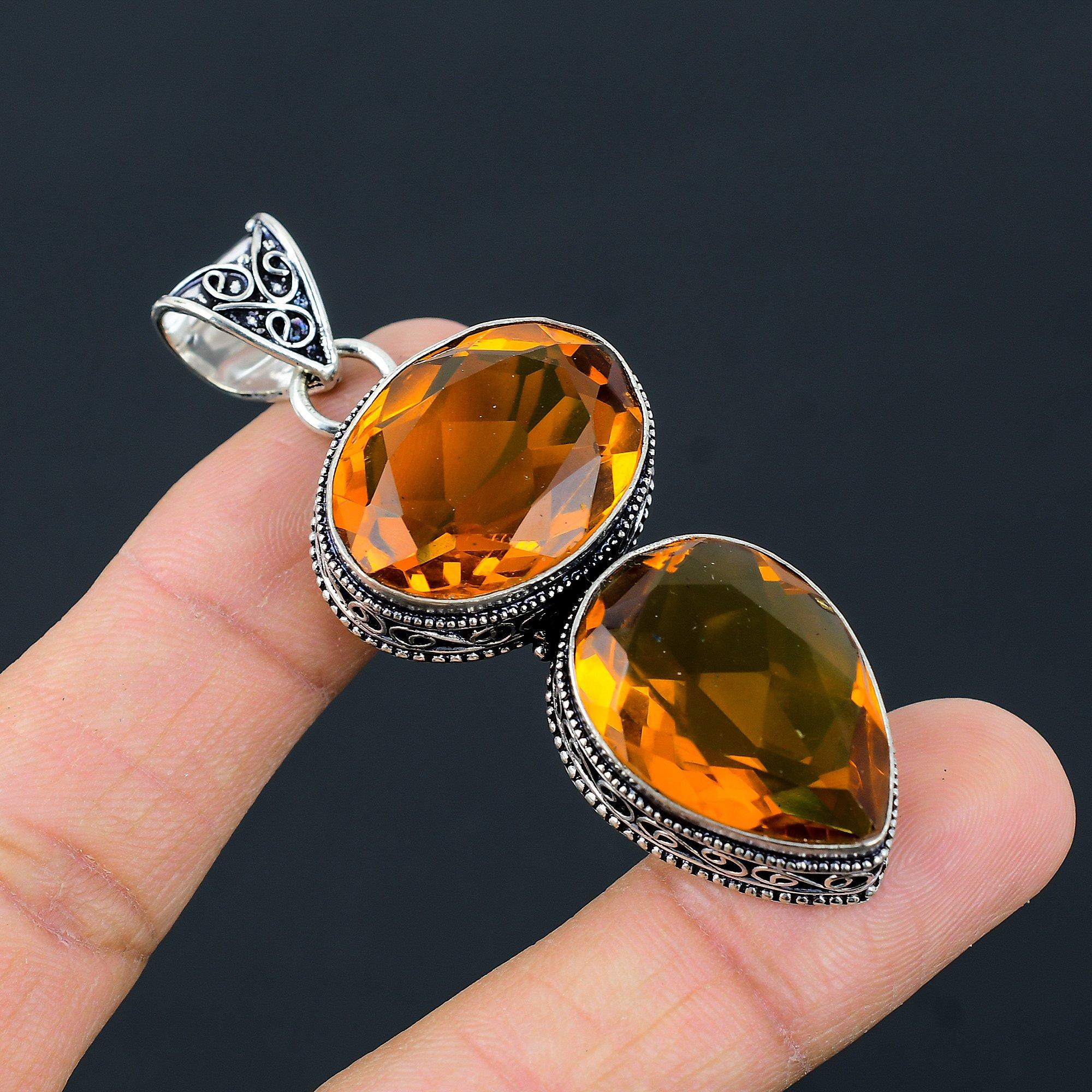 

Цитрин Топаз Драгоценный камень Стерлинговое серебро 925 пробы Подарочный ювелирный кулон 2,29 дюйма