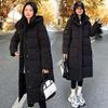 Damen Winter Überknie Pufferjacke mit Kapuze, Langarm, Dicke Baumwolle, Koreanischer Stil
