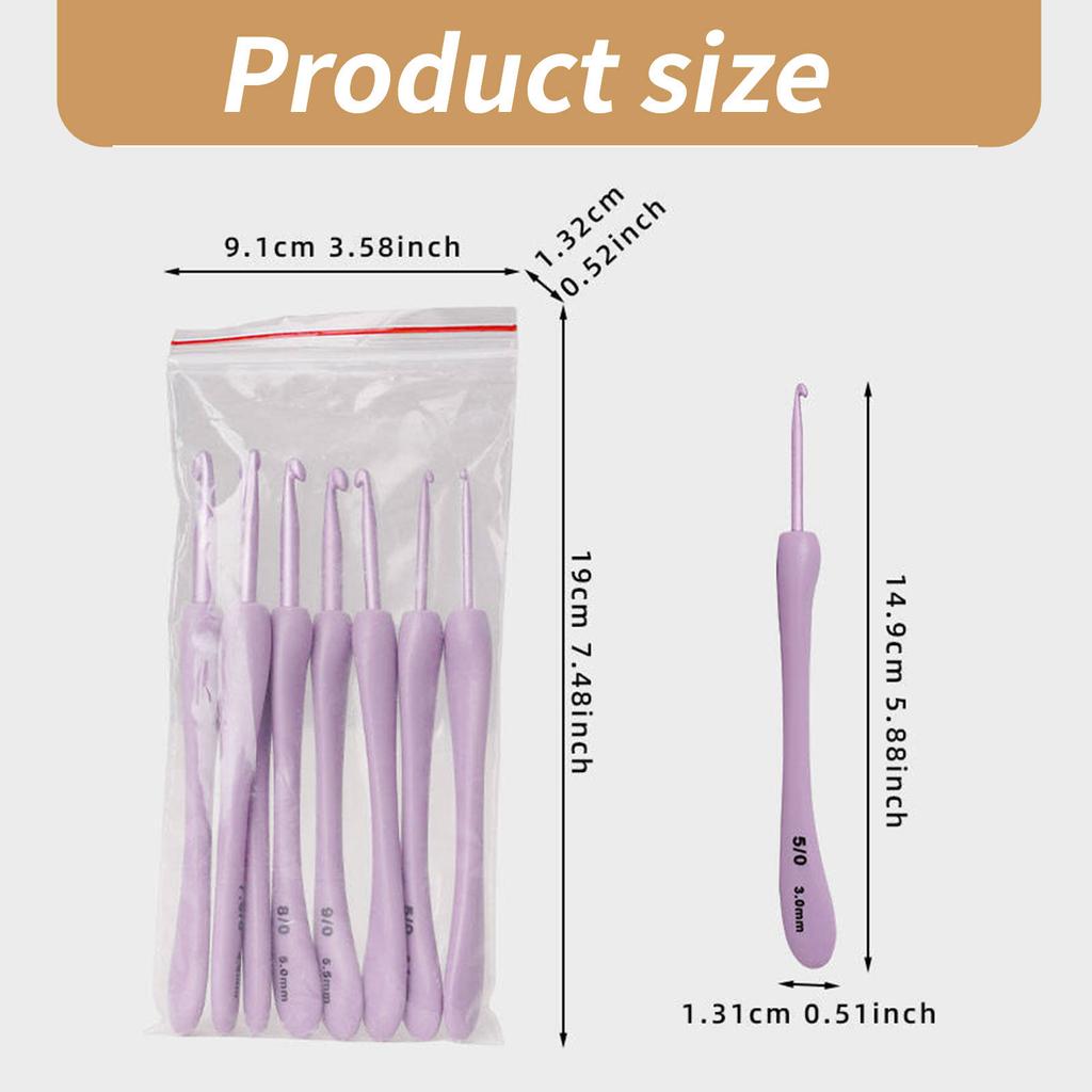8Pcs Crochet Hook Set Plastic Knitting Needle Crochet Craft Yarn Weaving Tool with Ergonomic Grip Handle & Aluminum Tip
