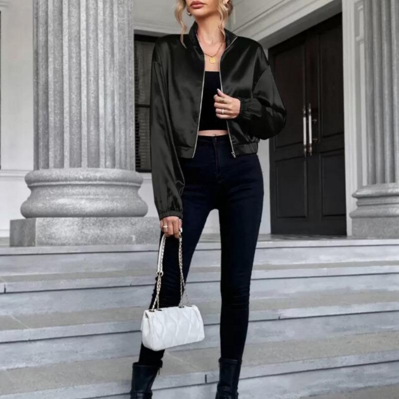 Women S Casual Loose Long Sleeve Baseball Jacket With Zipper