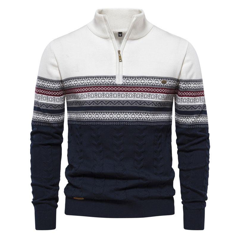 

2025 Stand up Collar MEN S Sweater Half Zip Knit Sweater Upper navy blue S
