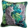 Cushion cover with tropical plants and palm leaves Design, velvet cushion cover with tassels, animal pattern, leopard, Bird, Gre