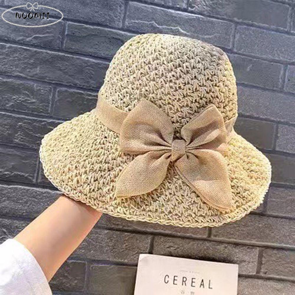 Casual Unique Anti-UV Sun Hat Matching Solid Color Bow Bucket Hats Shading Hat Korean Style Cap Seaside Straw Hat Women Sun Hat
