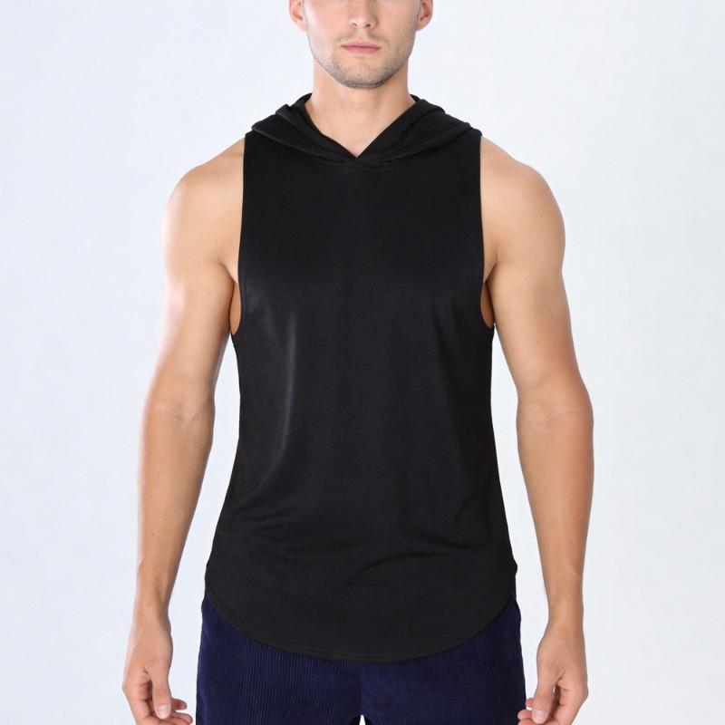 Men Sleeveless Hooded Workout Tank Top Quick Dry Gym Muscle Shirt S чёрный